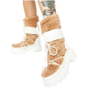 Teyanna Winter White Vegan Leather & Fur Moon Boots